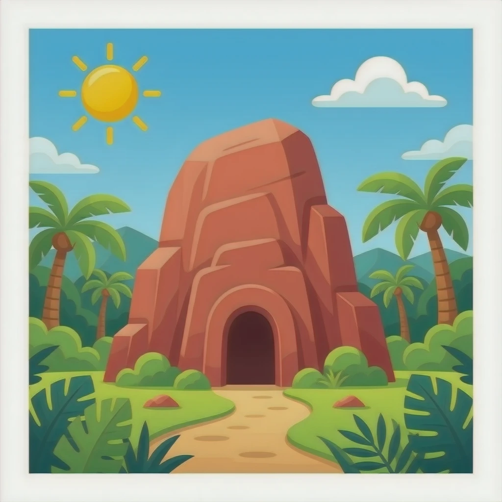 red rocky building in the jungle emoji
