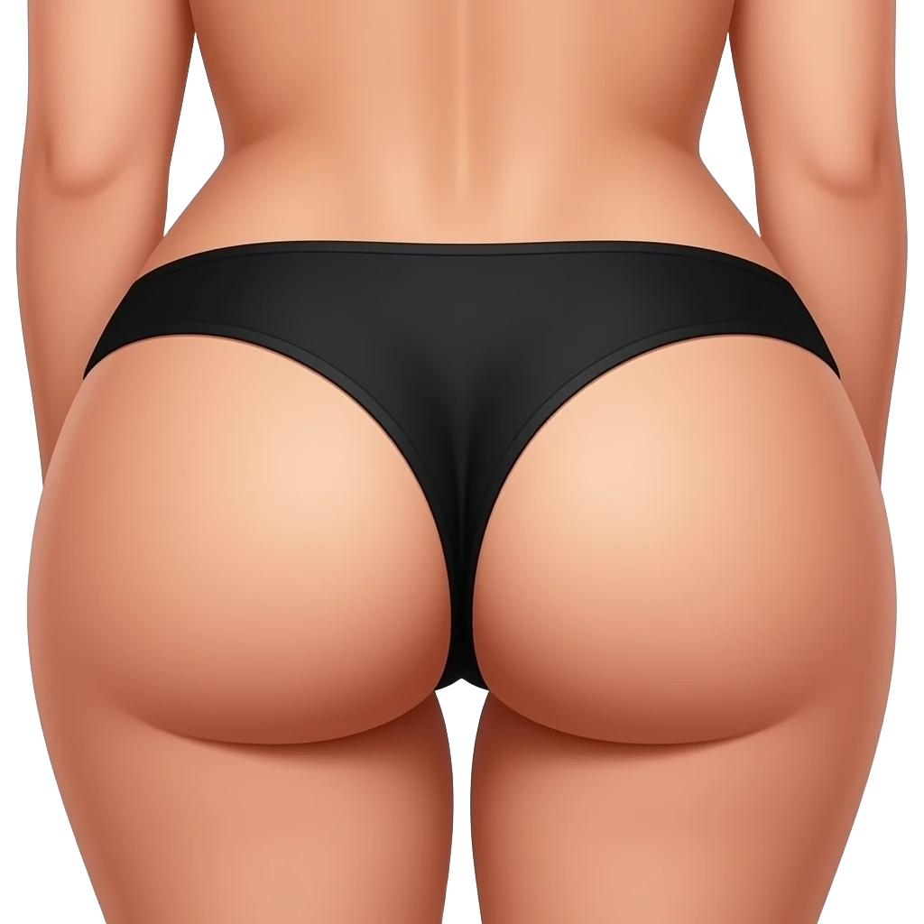 tanned chubby woman with butt facing viewer wearing black thong emoji