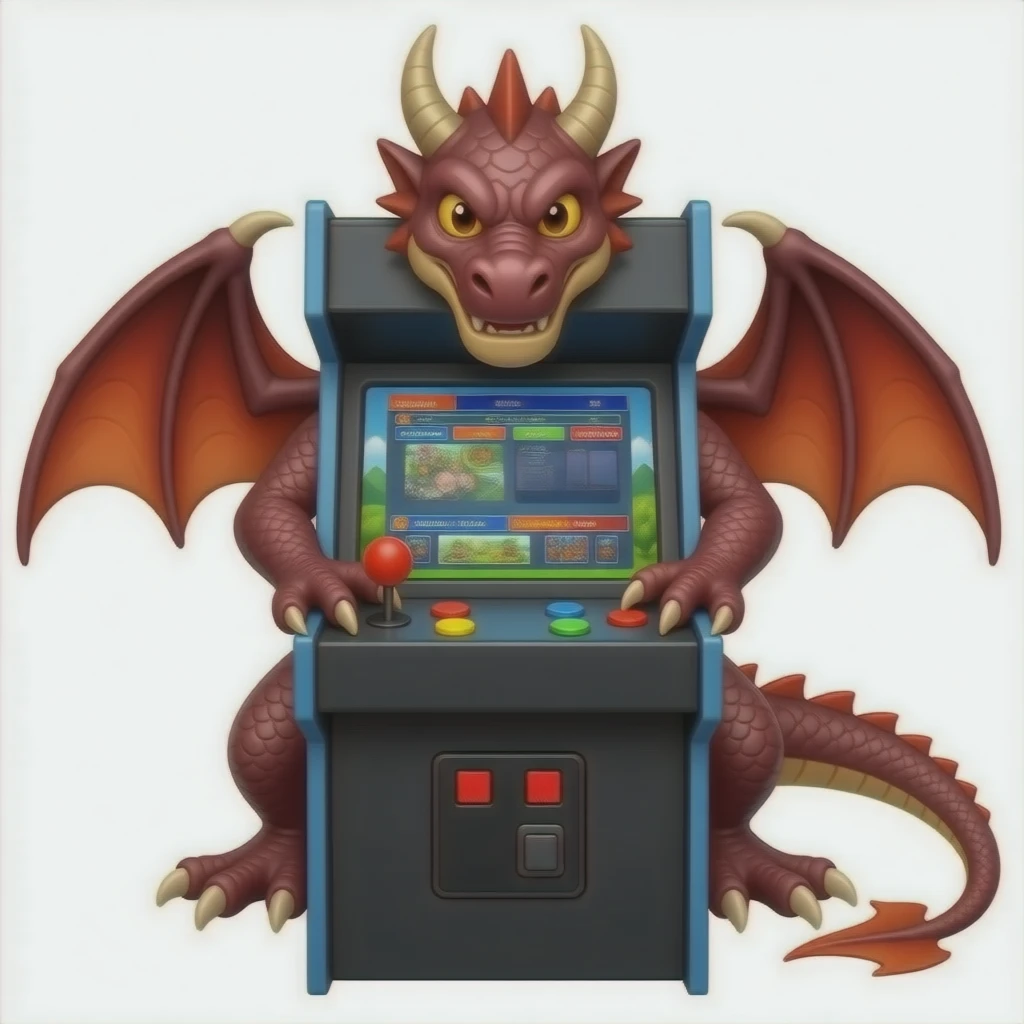 Arcade with dragon arms, legs and face emoji