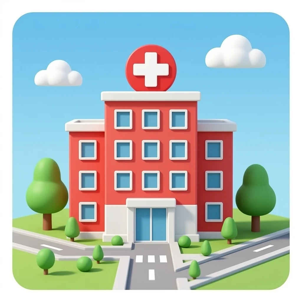 Hospital has a red cross building 3d no background emoji