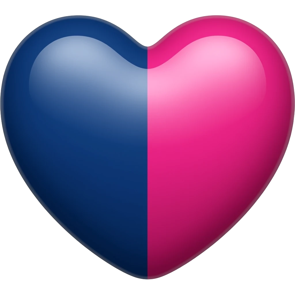 Half Navy blue heart and other half hot pink emoji