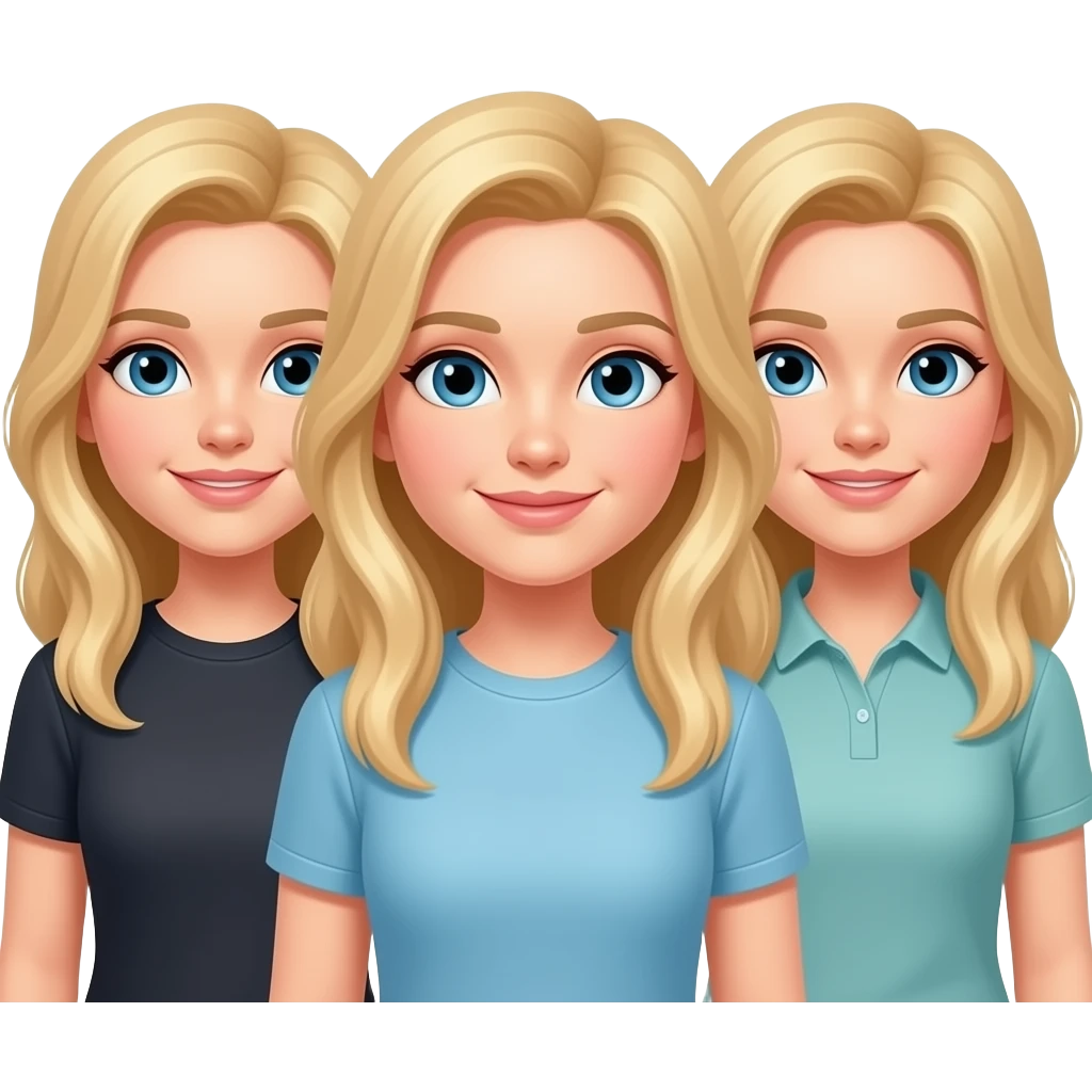 3 blonde hair, blue eyes friends next to each other emoji