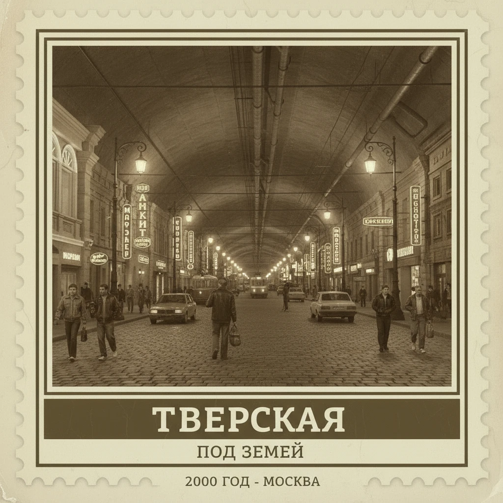 Полная копия Тверской улицы под землей. Россия, 2000 год.

Стиль - фотореализм.

Стилизуй под марку с фото emoji