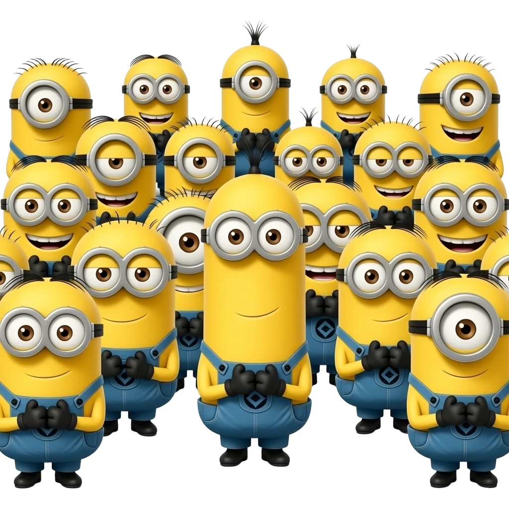 A crowd of minions on their knees bowing emoji