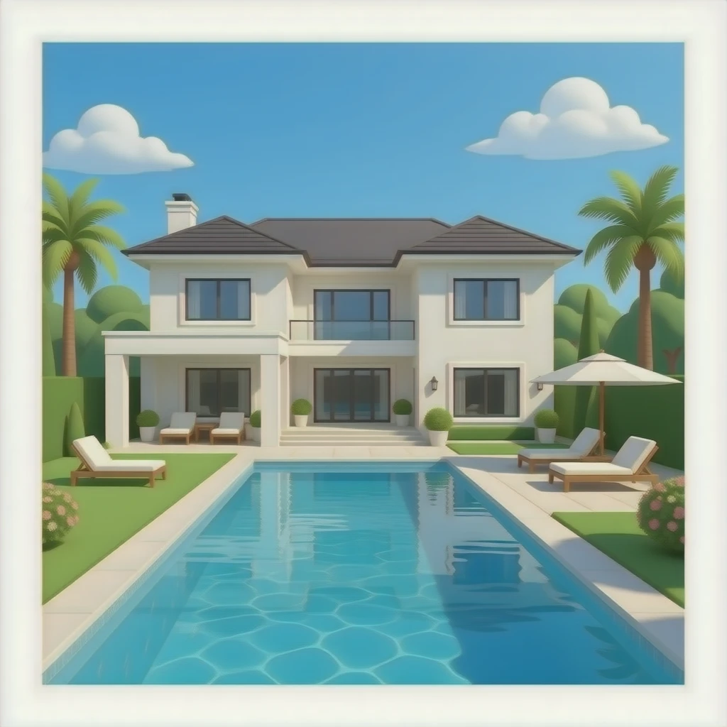 Celebrity modern mansion with pool 3d emoji emoji