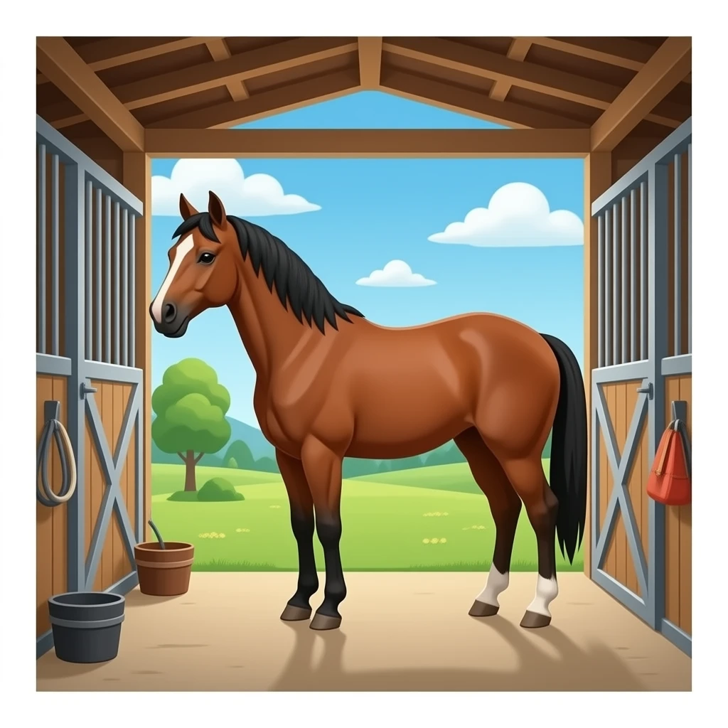 Stable with a horse standing inside emoji
