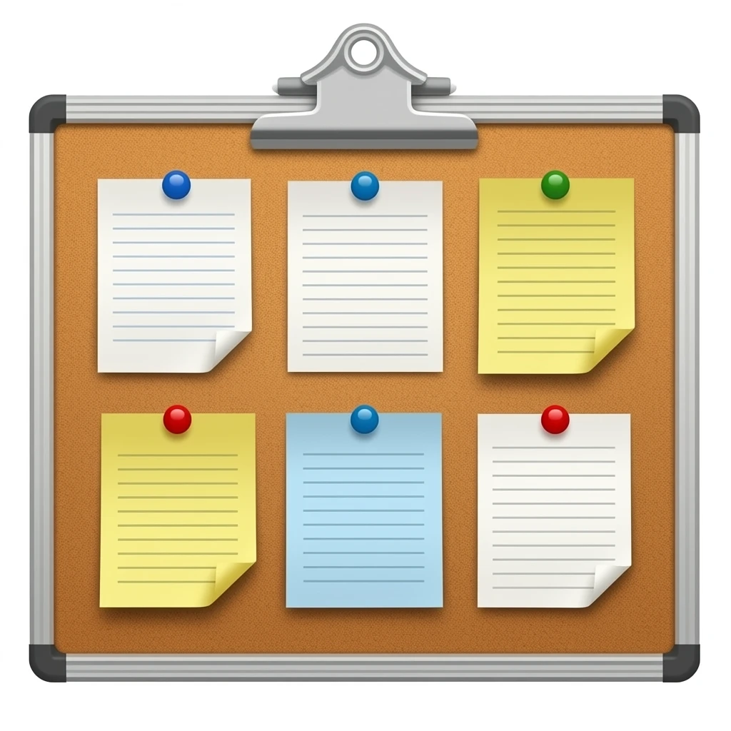 message board with posted notes. absolutely no clip at the top emoji