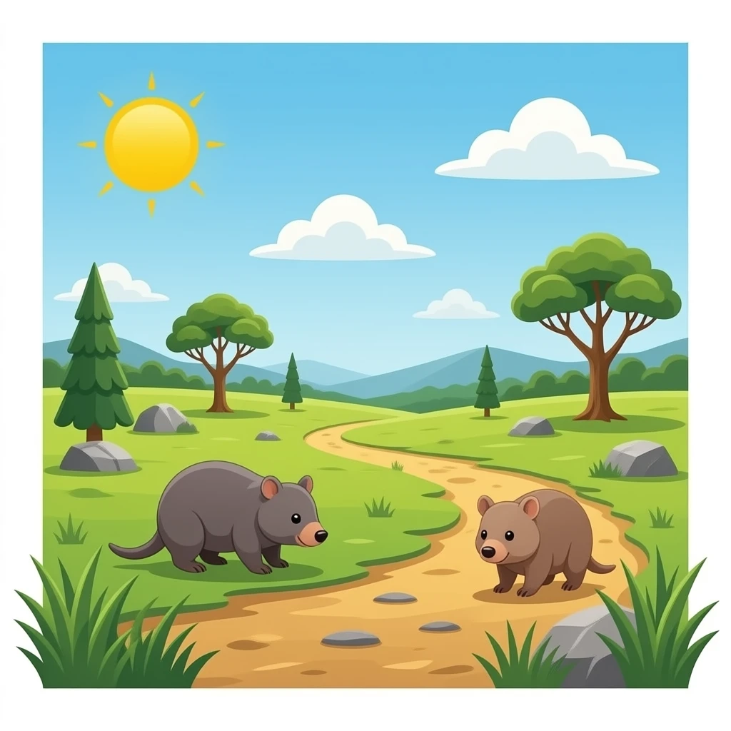 Wombat and rock grass landscape emoji