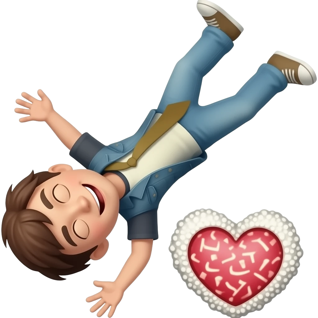 A person falling freely trying to suiside in a love feeling emoji