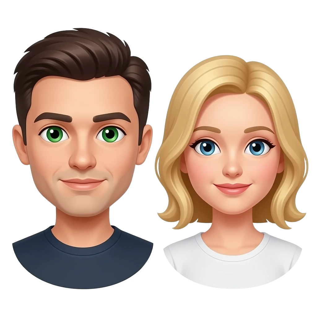 He has green eyes and I have blonde hair emoji