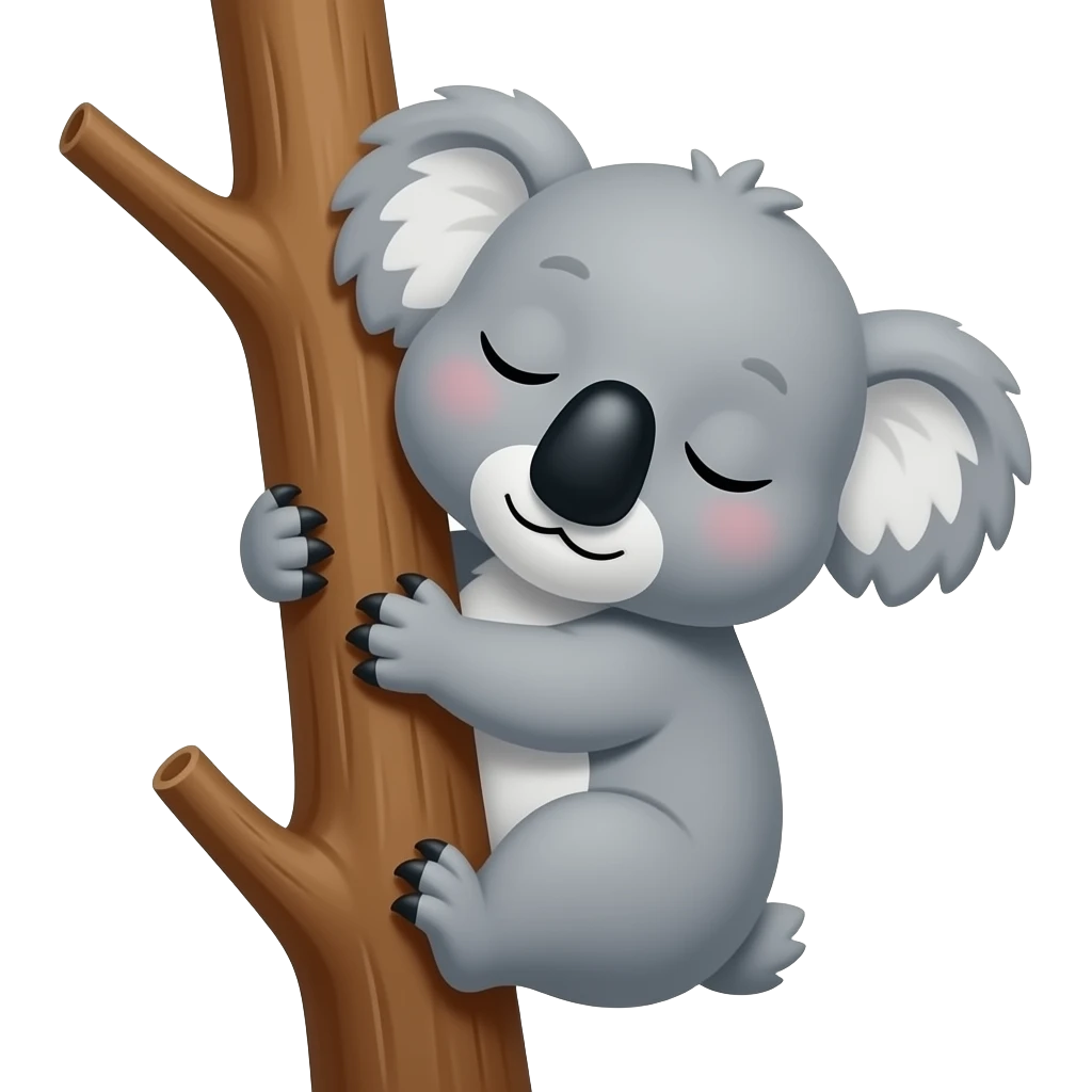 ایموجی یه کوالا کوچولو بامزه که از درخت آویزون شدهوخوابه emoji