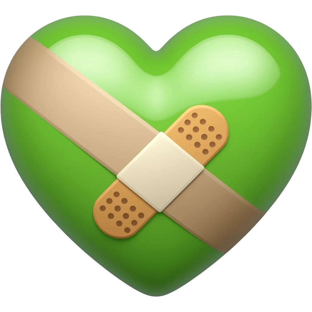 un corazon verde con una curita cantando emoji