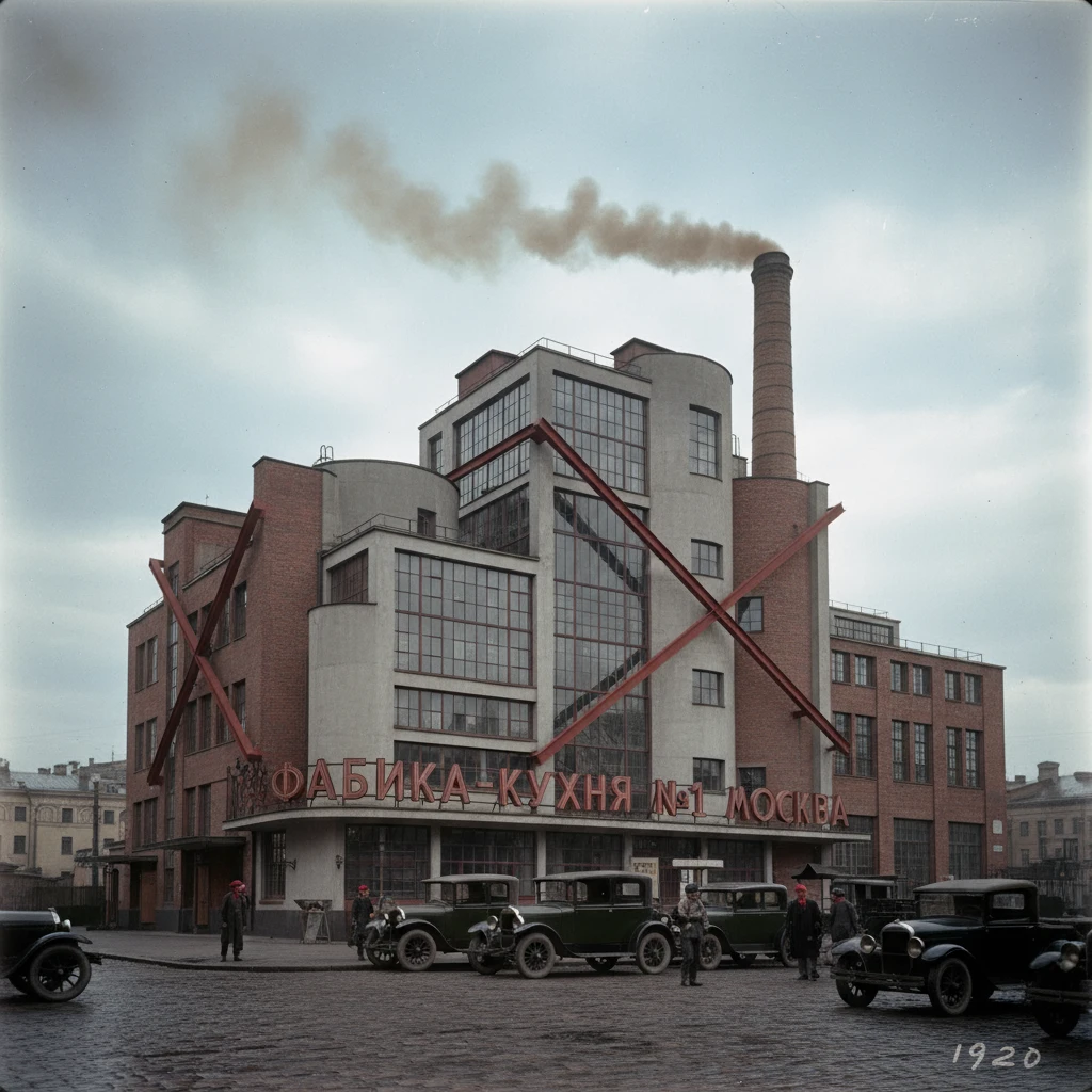 Конструктивистский фабрика-кухня в Москве 1920 года

Стиль - архивные цветные снимки emoji