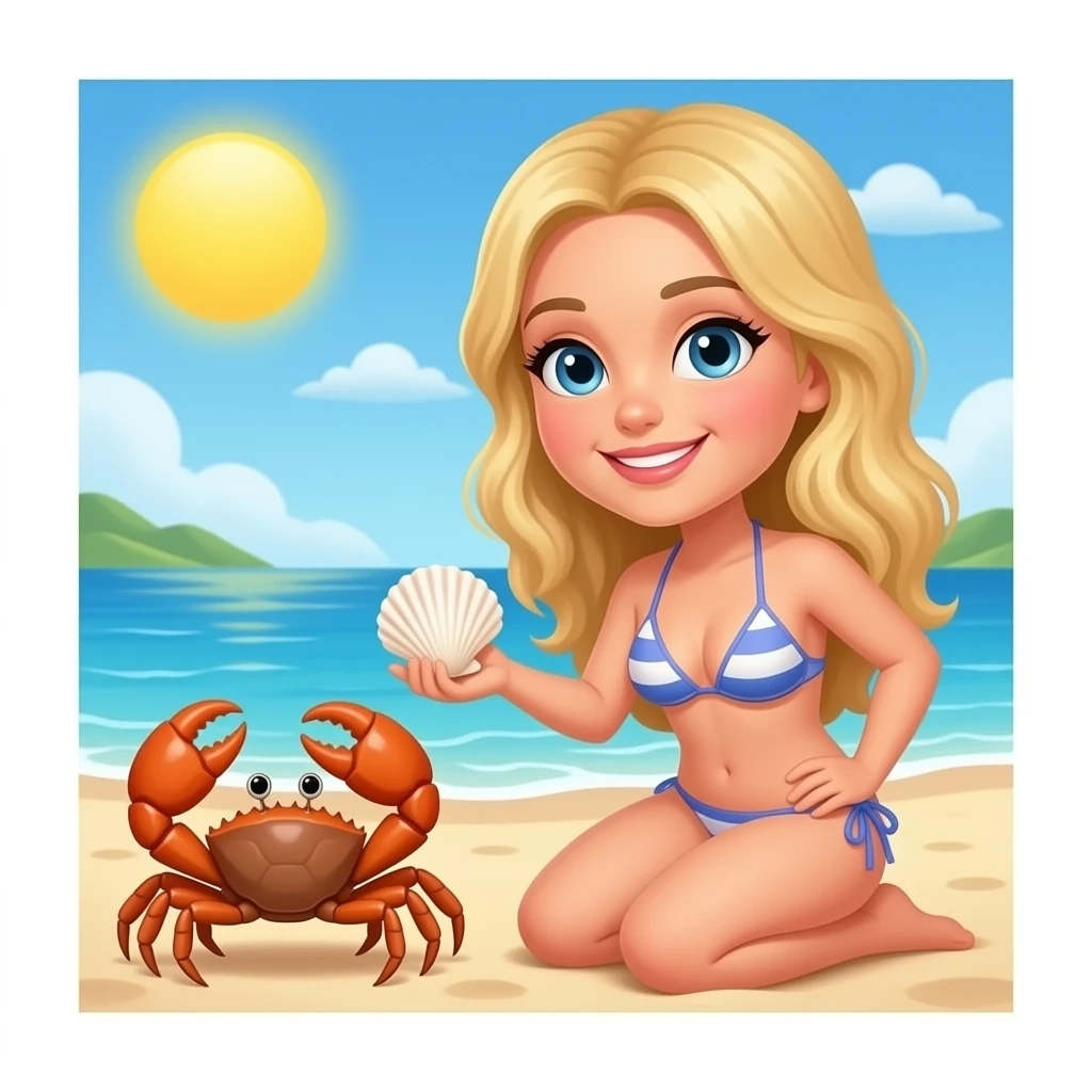👱🏻‍♀️🩱🐚🦀🏖 emoji