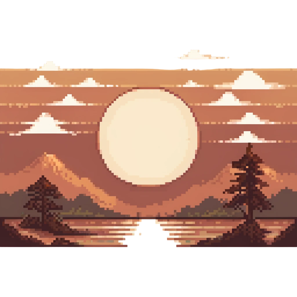 pixel art rising sun, retro style, warm muted colors, subtle grain ...