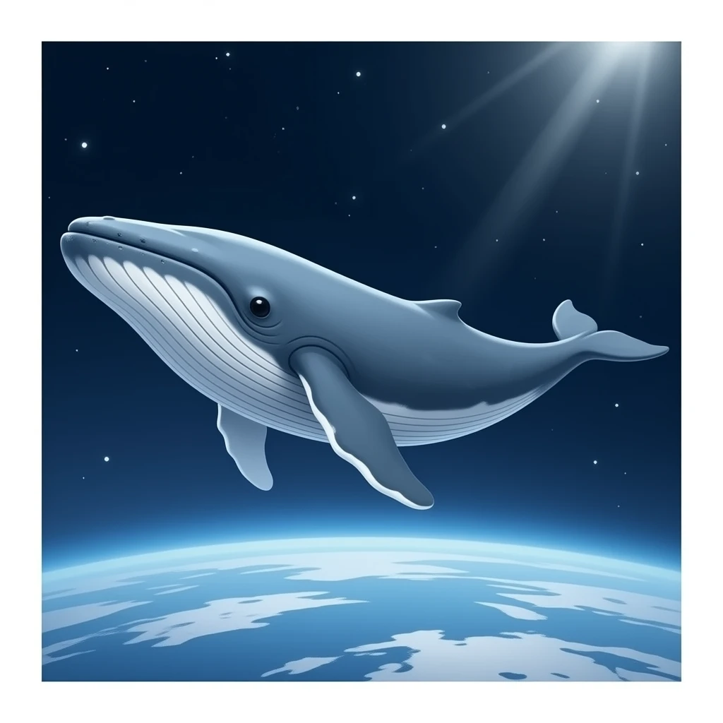 Espacio exterior con una ballena volando emoji