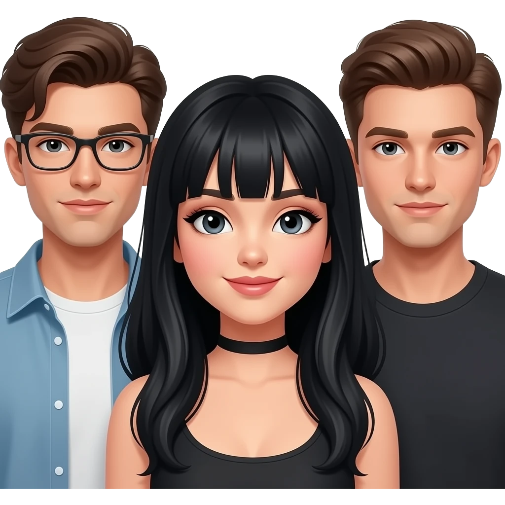 A very beautiful girl with black hair and wears make up and all the handsome boys surrounding her with love emoji