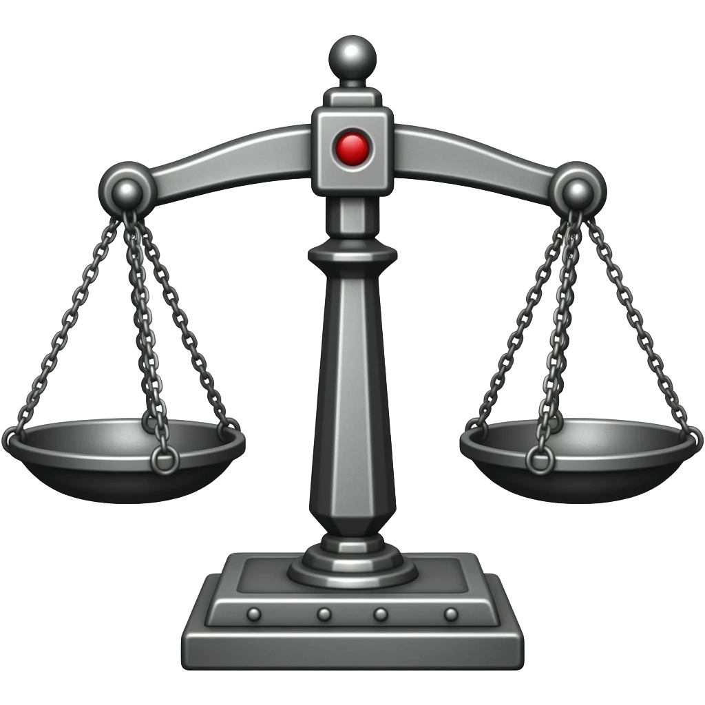 Mechanical Transformer Libra scale symbol made of dark grey metal with black and red markings. emoji