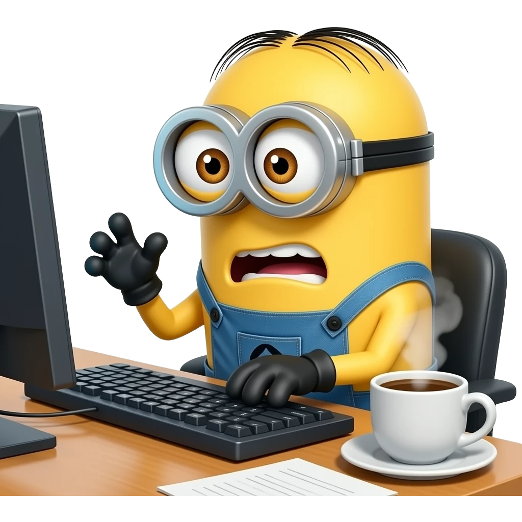 minion typing furiously on the computer emoji