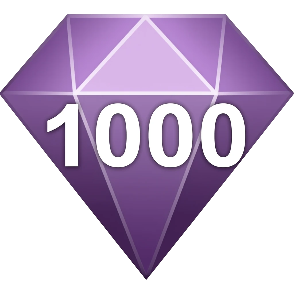 a purple diamond with text overlay. Text says 1000 emoji