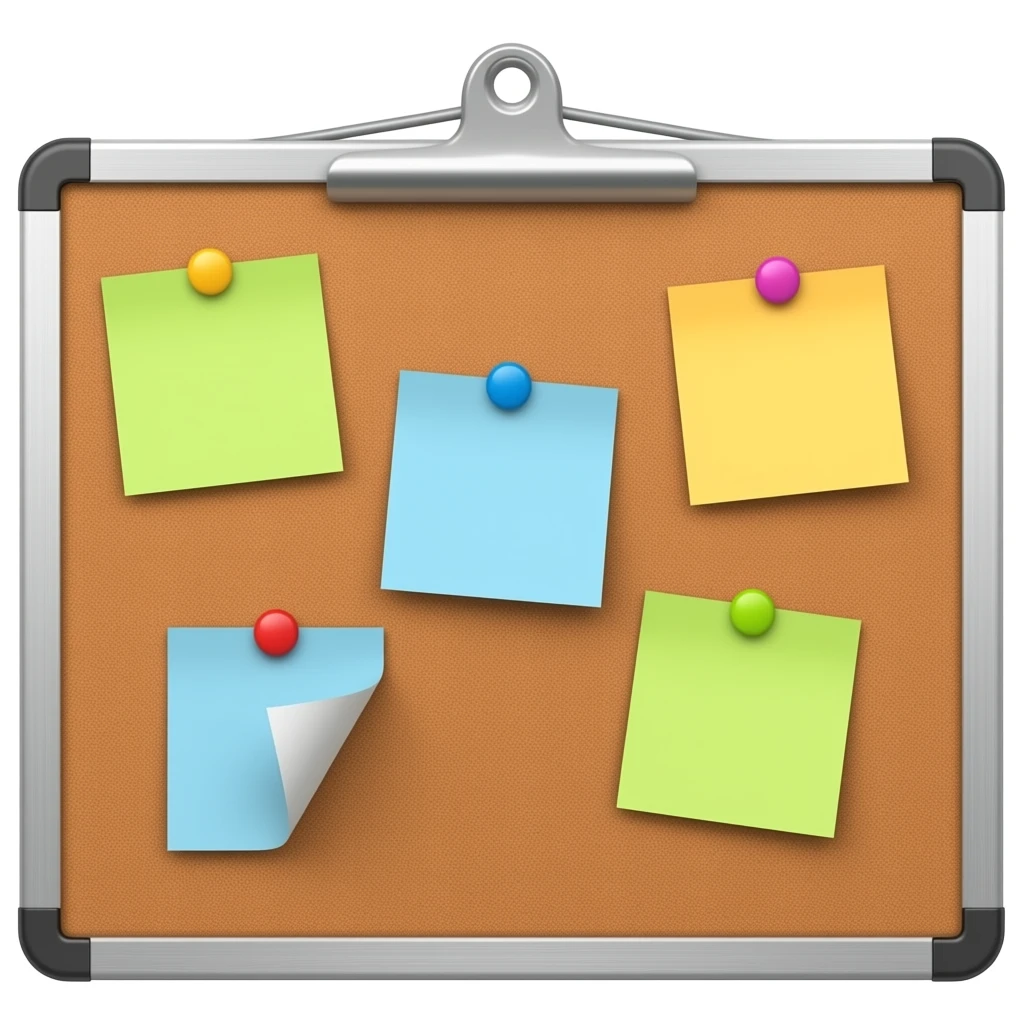 message board with posted notes. remove clip at the top emoji