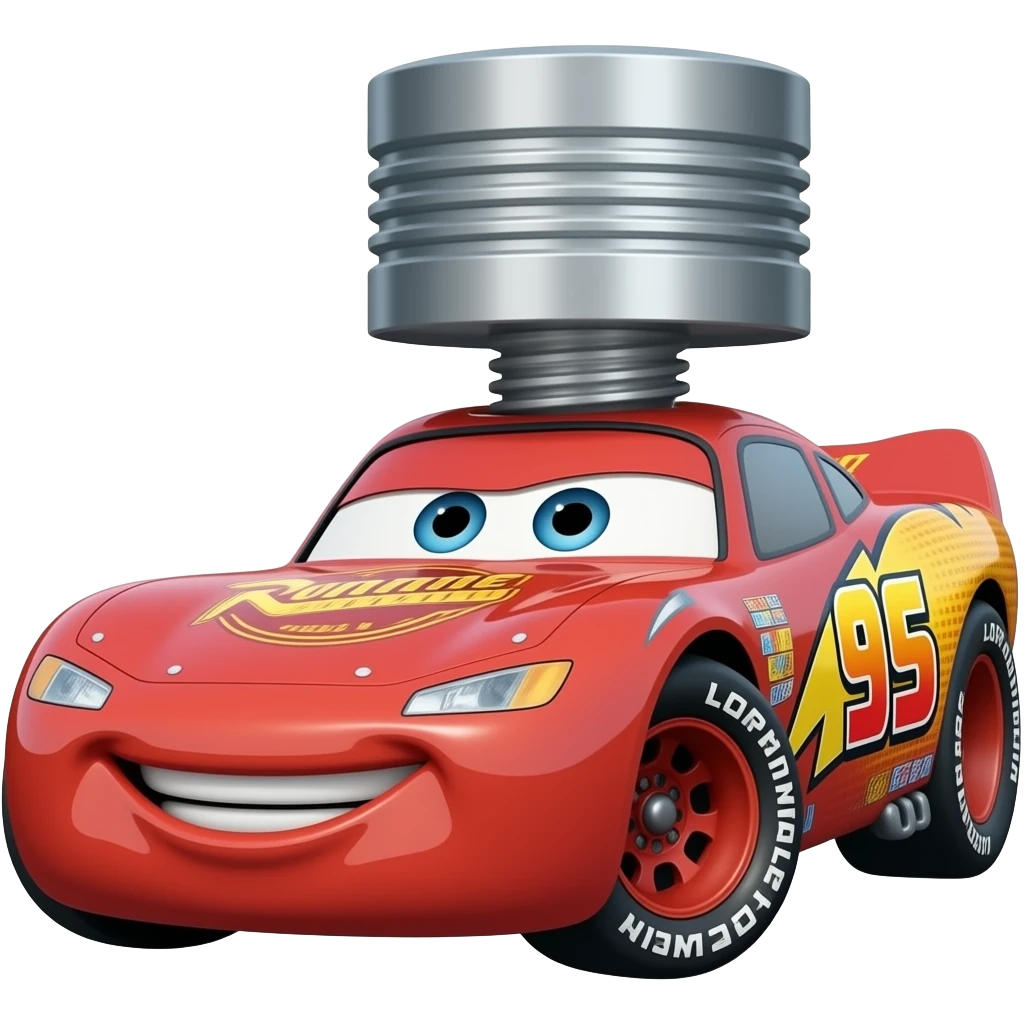 hazlo volando al rayo mcqueen y que tenga una copa piston original emoji
