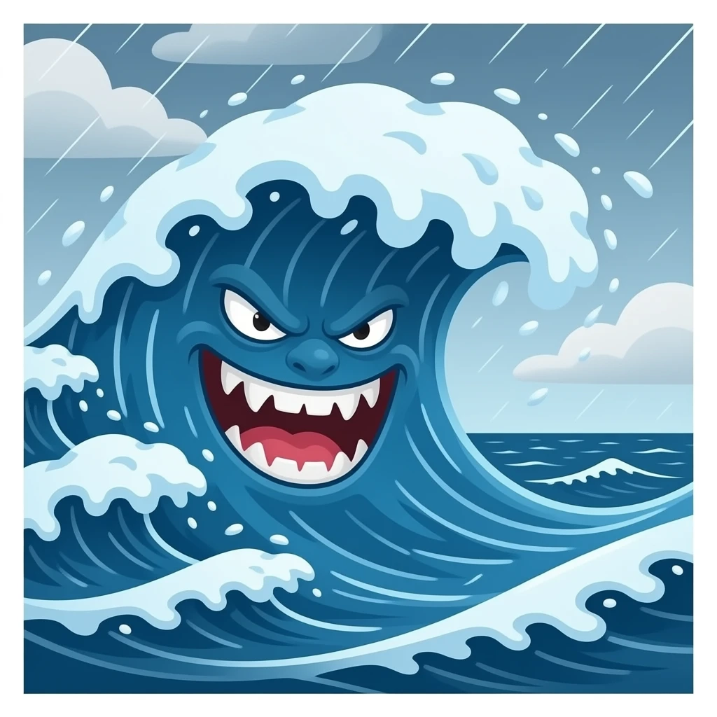Un tsunami con cara mala así con una cara malévola una risa fea emoji