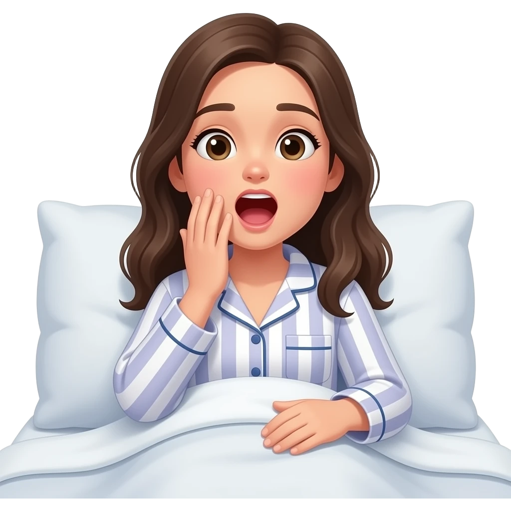 teenage girl in pjs in bed yawning laying down emoji