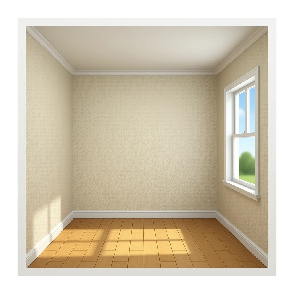 2D room plain with nothing except walls and floor, 2 walls have and 2 no walls emoji