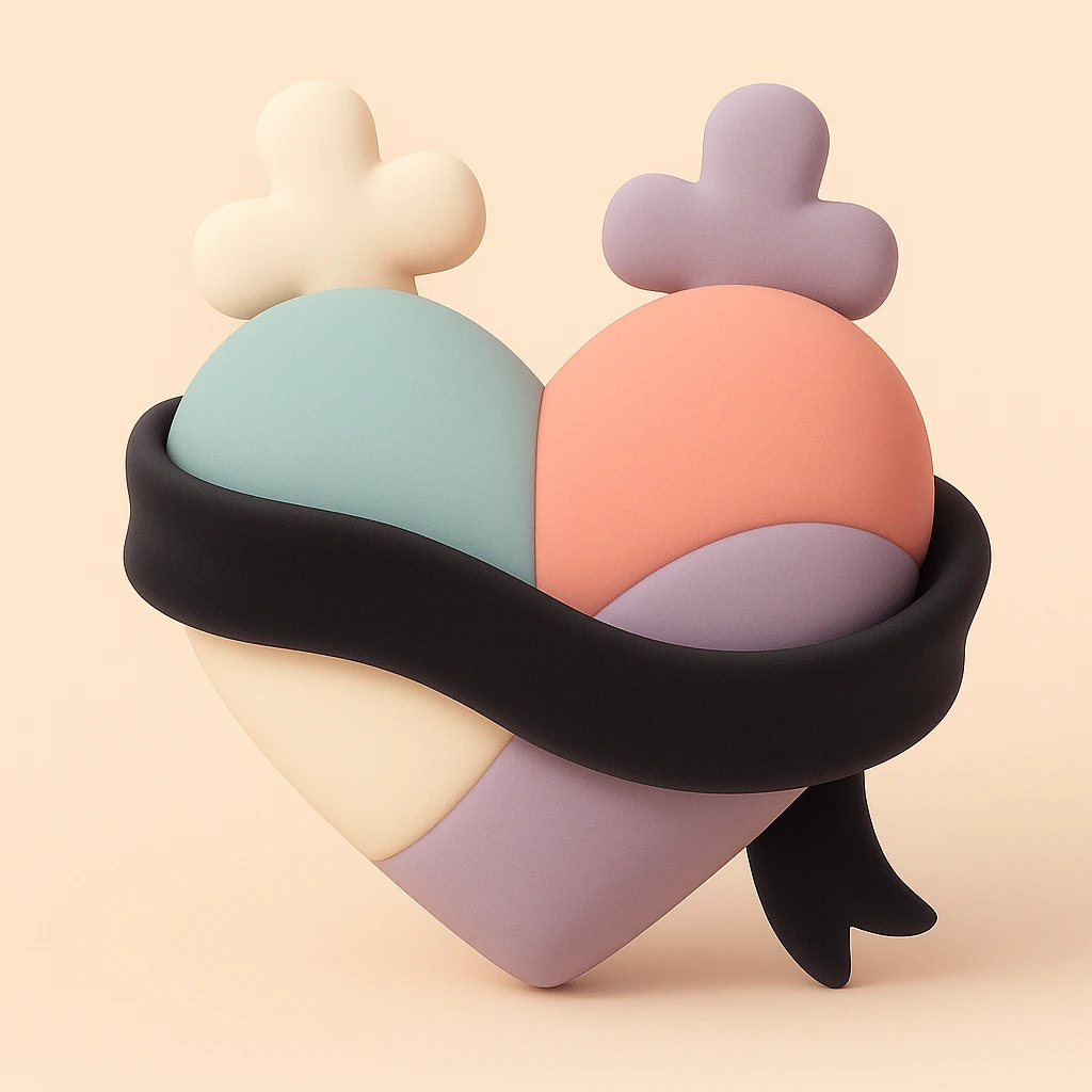 gothic heart with a black velvet ribbon, mochi style emoji