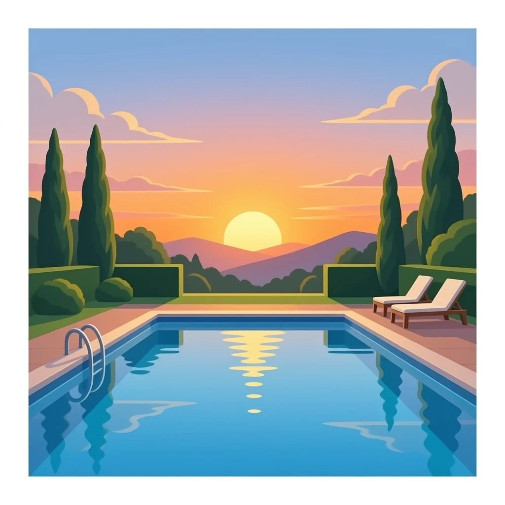 create a poolside background with the sun setting emoji