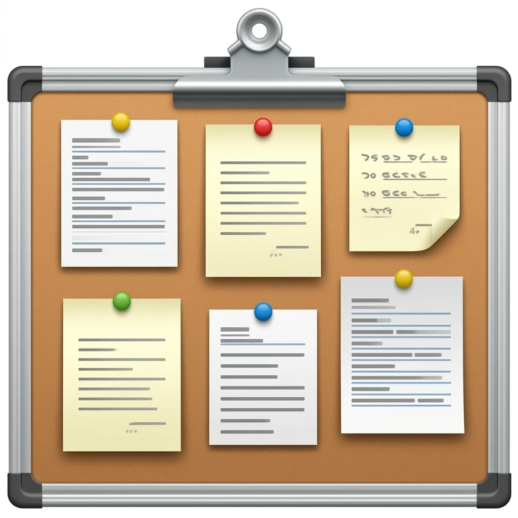message board with posted notes. remove clip at the top emoji