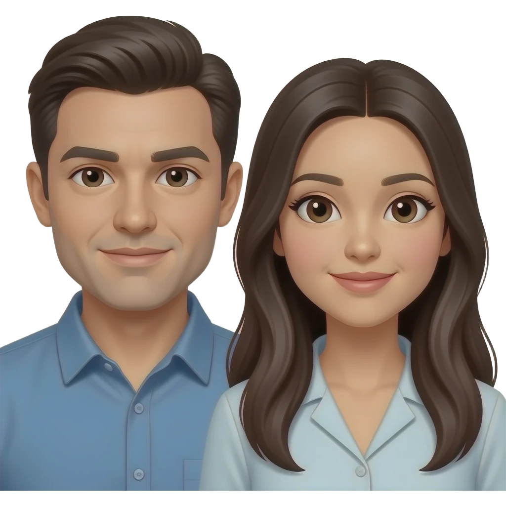 Caucasuan man asian woman long hair emoji