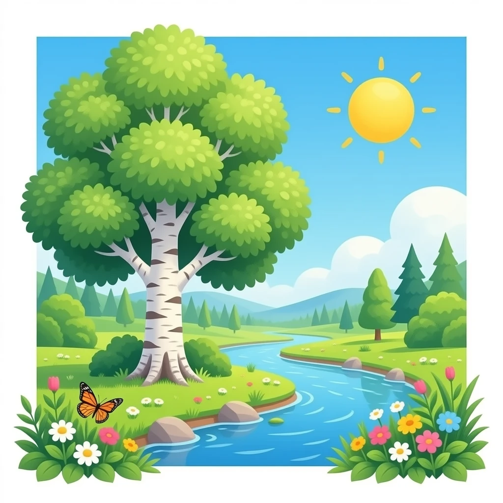 یه درخت بید مجنون بزرگ و قشنگ رویایی کنار رودخونه و گل و گیاه و مروانه emoji
