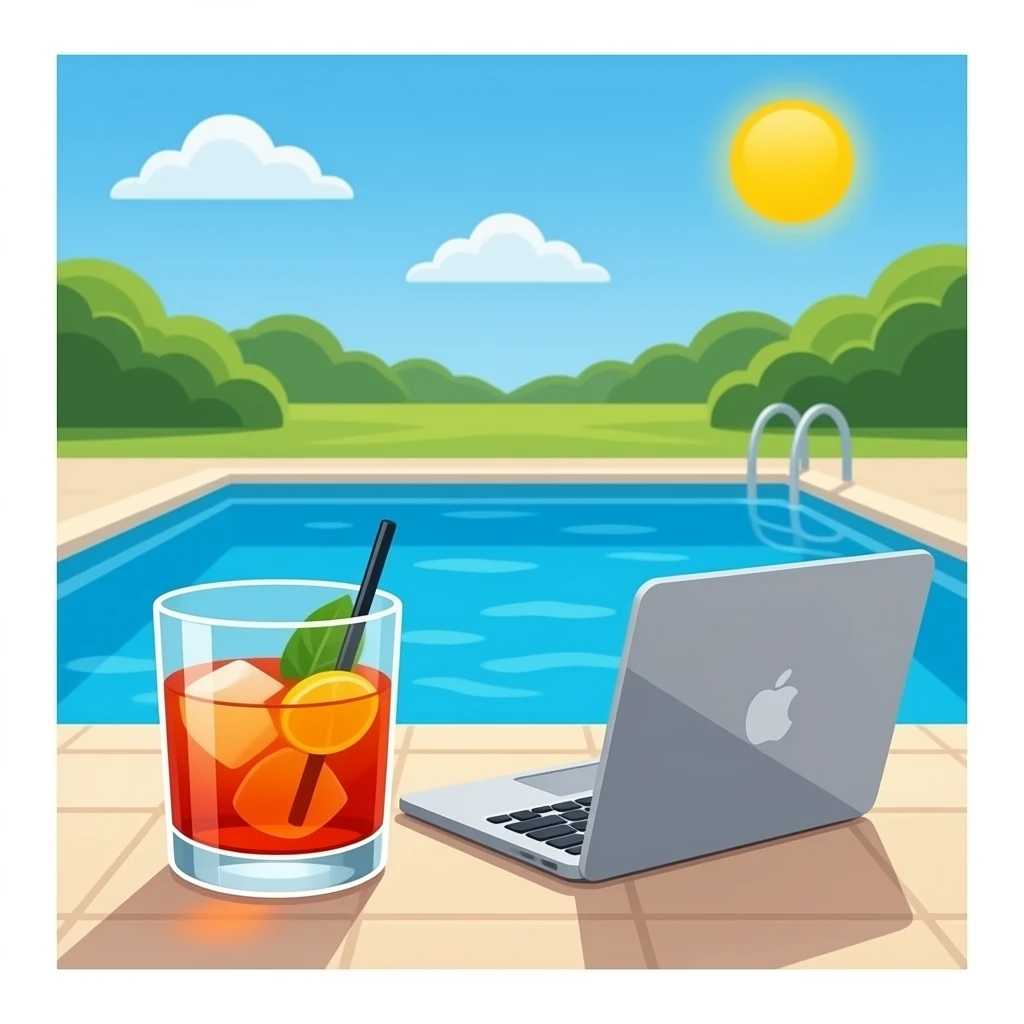 negroni by the pool with computer emoji