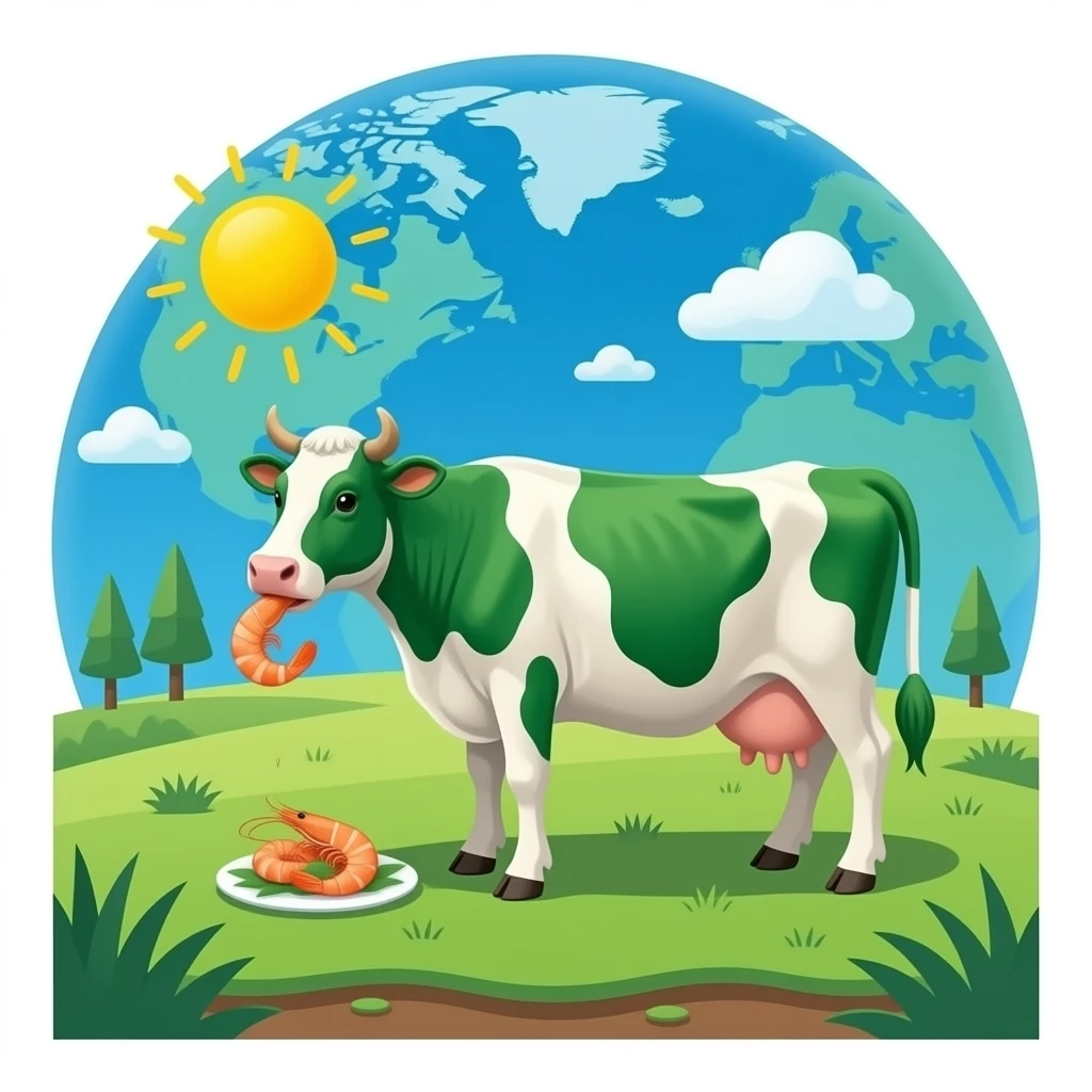 a planet with green cows eating shrimp emoji