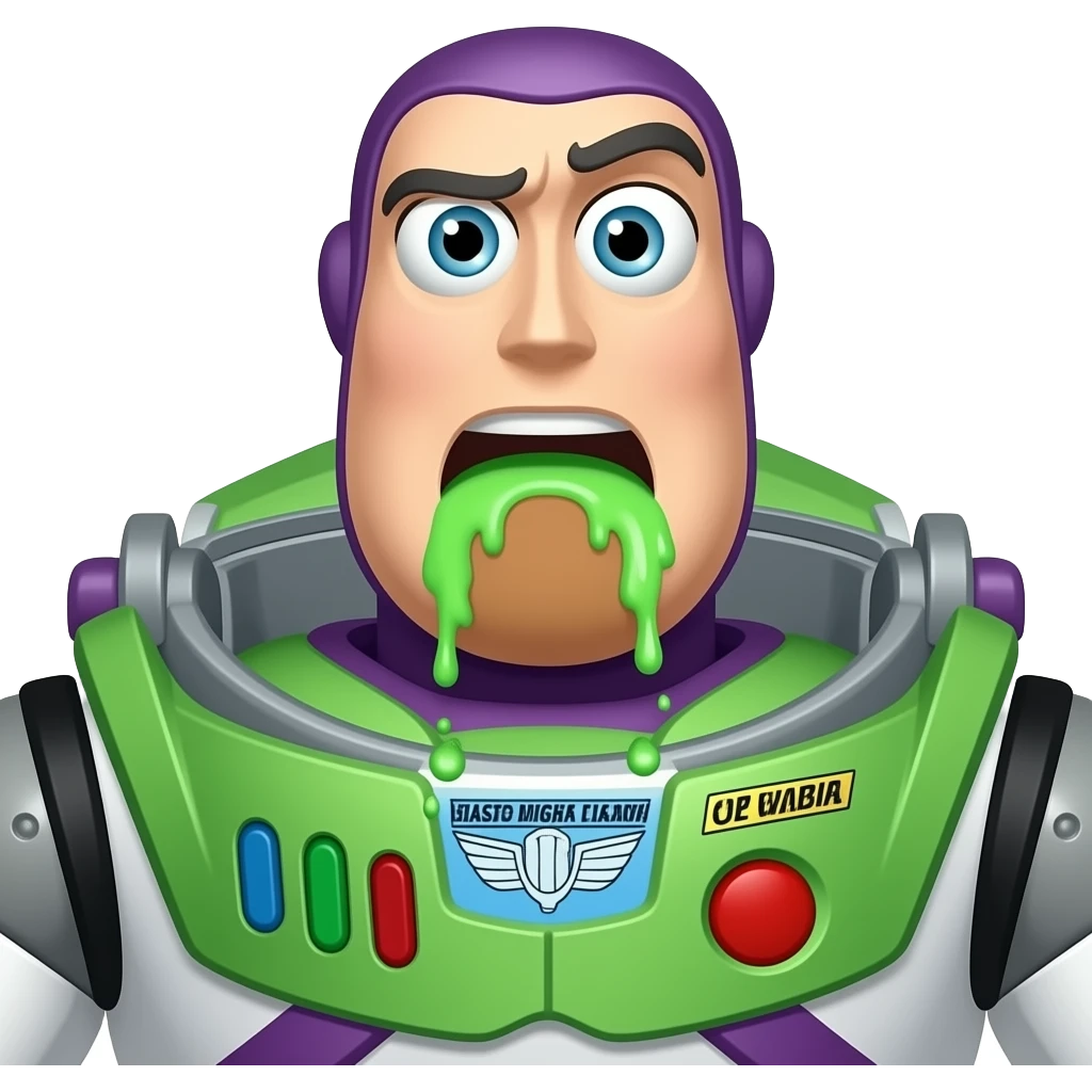 outbreak of vomiting and diarrhea; vomiting is neon green; shit light brown: Buzz Lightyear emoji