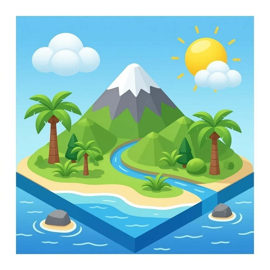 hawai island tropical isometric view, 3d realistic emoji