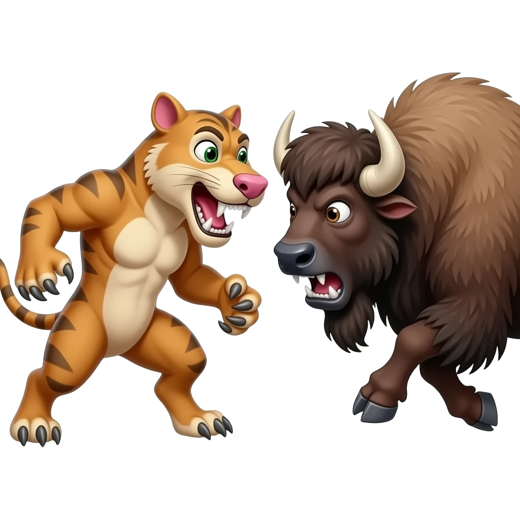 Smilodon with green eyes white claws pink nose vs bison scooby doo eyes battle emoji