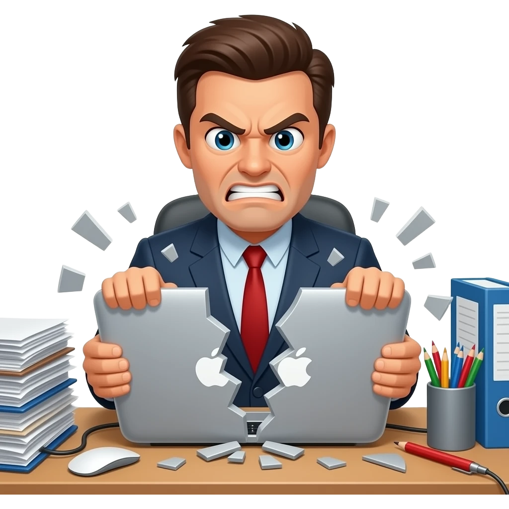 An angry man broke a MacBook in half emoji