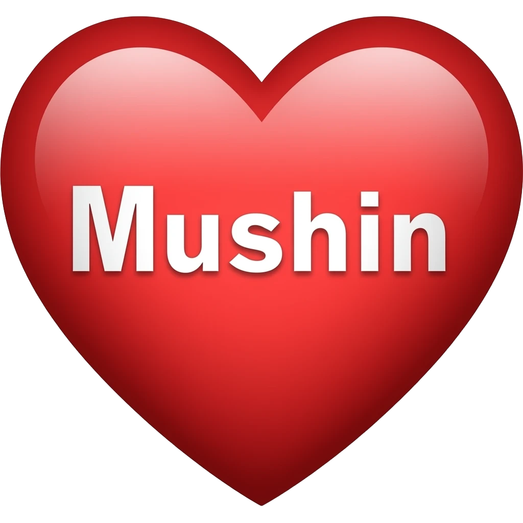 heart that is red ithe word Mushin reversed out in white emoji