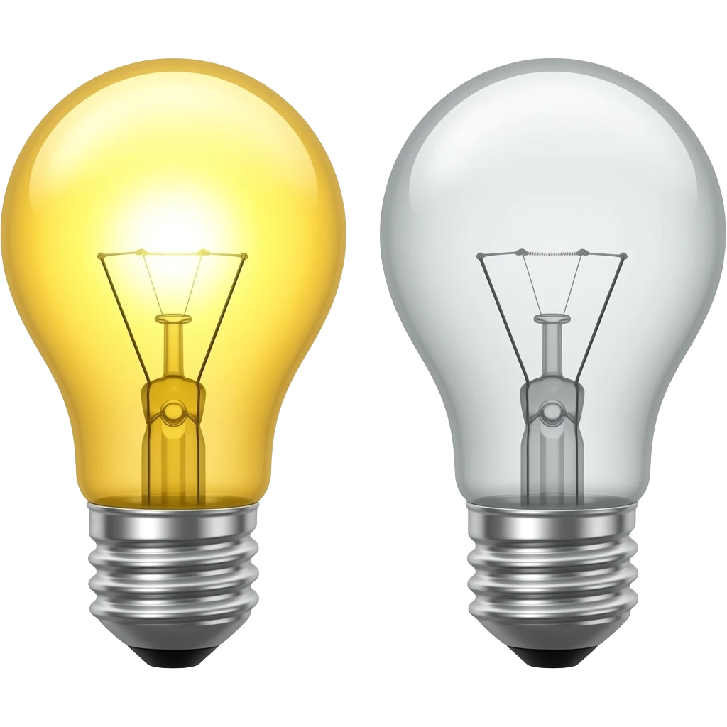 2 ampoules une à côté de l'autre. Flèche noire entre les 2, qui pointe la 2e ampoule. Première ampoule allumée avec gros éclairage, 2e ampoule fermée. emoji