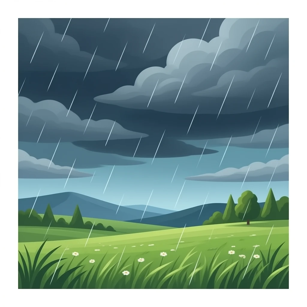 Generate a beautiful dark gloomy cloudy weather with rain breeze emoji