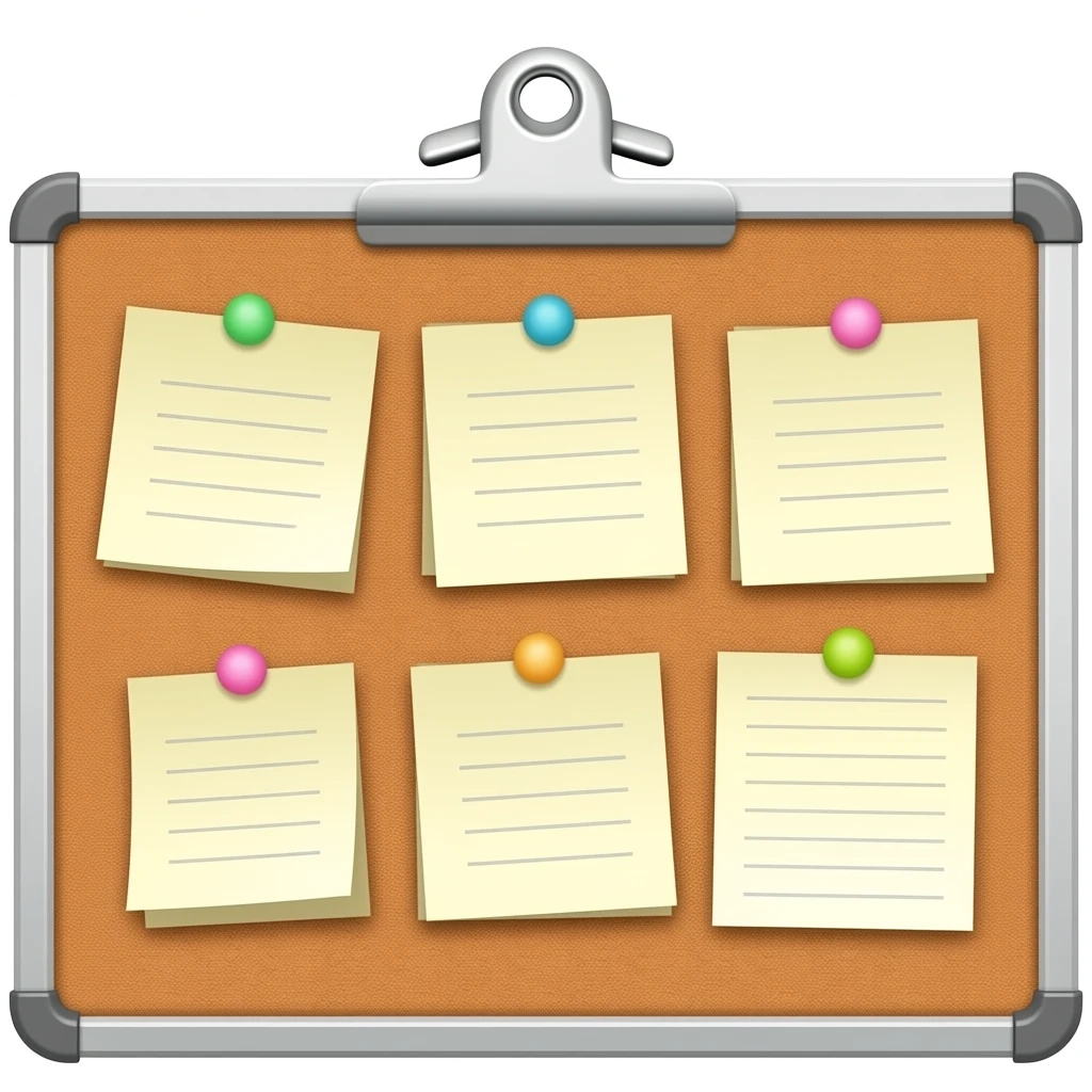 message board with posted notes. remove clip at the top emoji