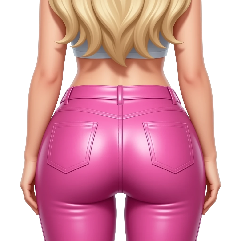 Blonde girl in pink shiny leather leggings showing her ass emoji