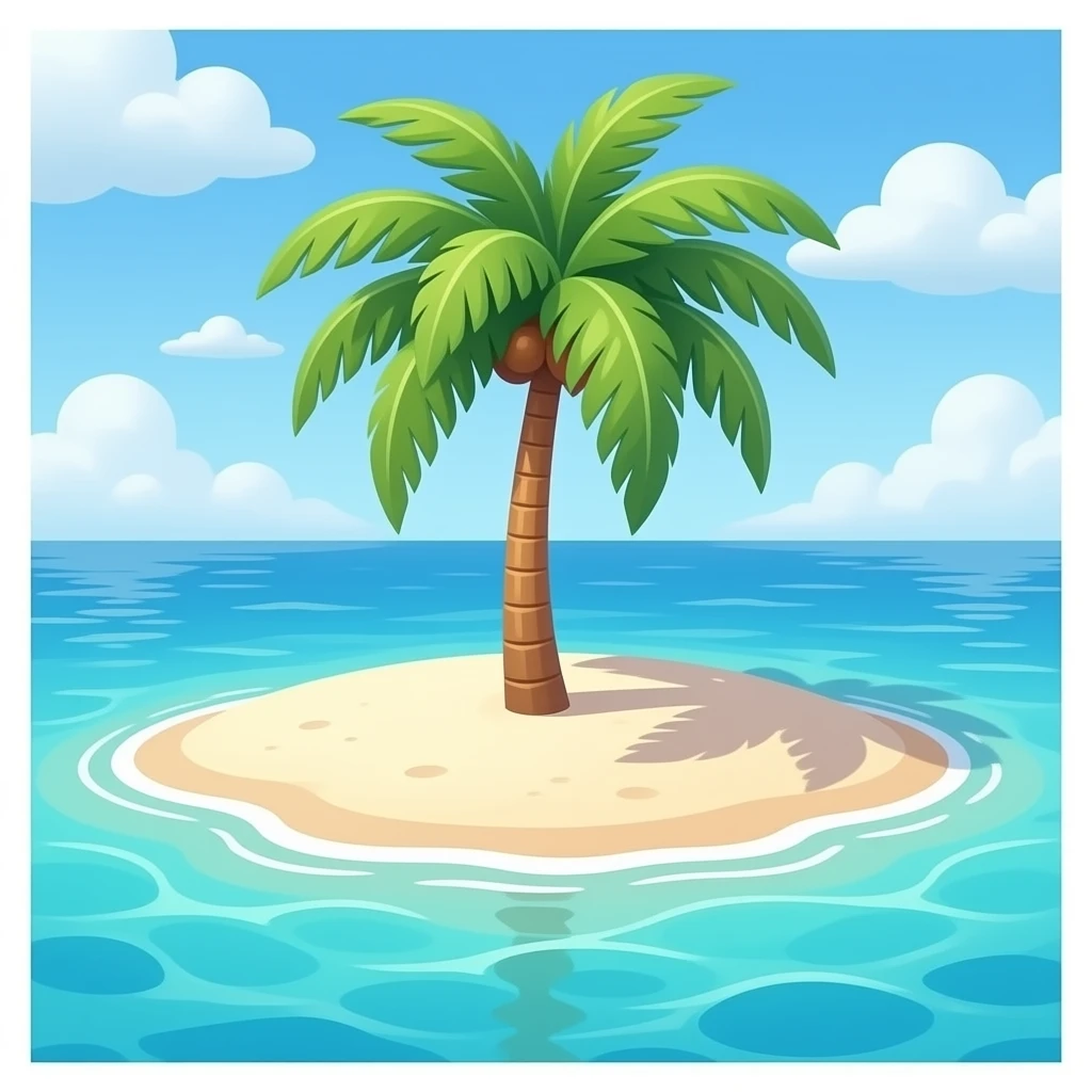 3D chrome, luxury island and palm tree, minimalist style, front view. emoji