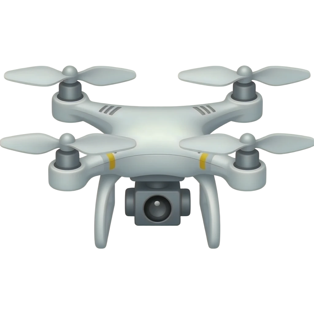 white quadcopter drone with no logos, brands, or words of any kind that is legible even at 18x18 pixel size and visually distinctive from all other emoji published in Unicode emoji