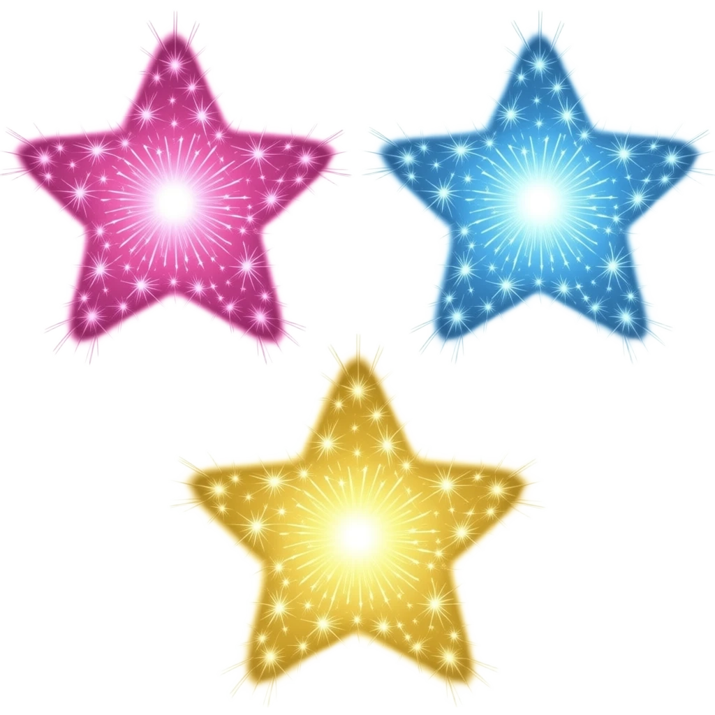 Sparks three four-pointed stars pink blue and yellow emoji