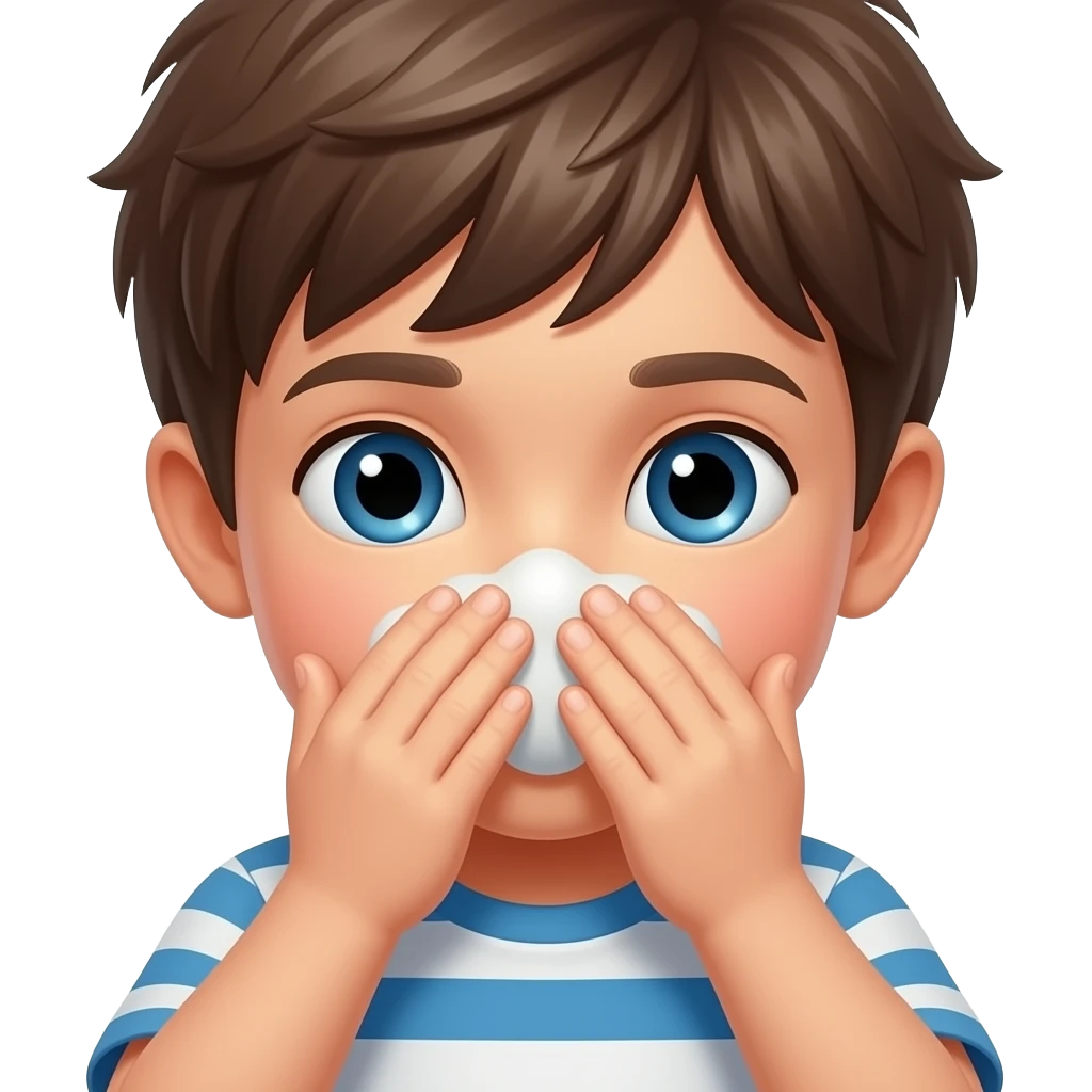 hacer la imagen de un nino de 8 anos tapandose la nariz porque tiene mocos emoji
