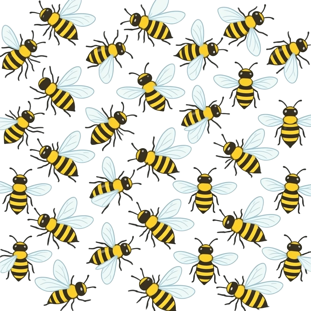 Lots of little bees. Hand drawn patterns. emoji